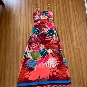 New EXPRESS Leaf Floral Print Maxi Dress Side Slits Tie Front Sleeveless Size S